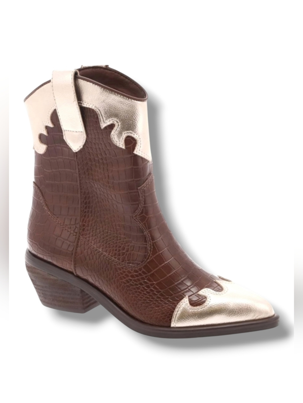 New MIA Women's Kaine Western Boot In Brown/Gold Combo Size 6